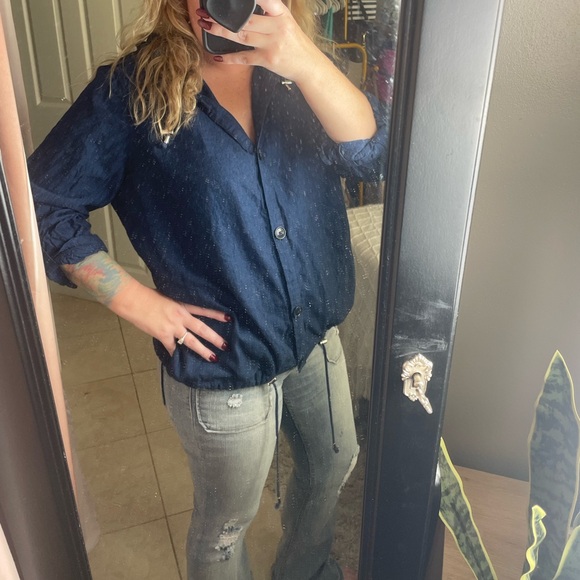 Liz Claiborne Navy Button Up Hooded Jacket Lightweight Linen/ Cotton - Picture 10 of 12